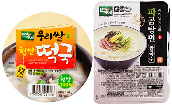 백제 우리쌀 햅쌀 떡국 8개 + 백제쌀국수 파곰탕면 12개, 1개, 163g