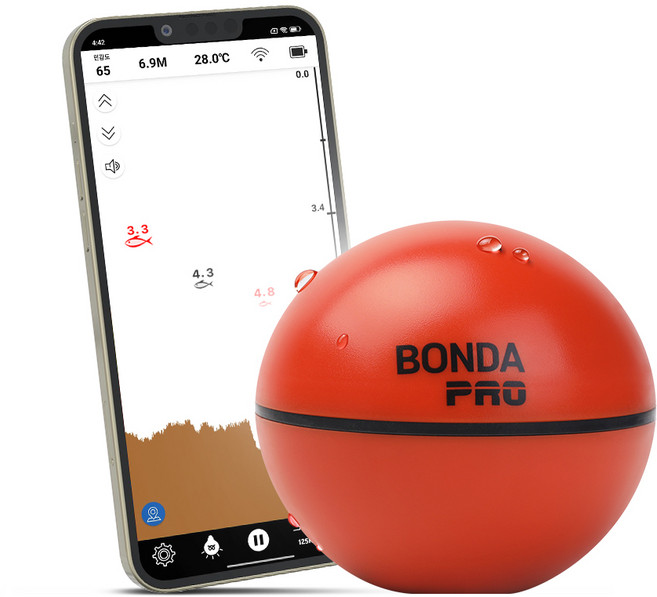 본다 프로 3세대 스마트 무선 휴대용 어군탐지기, JPBD3000, 레드, 1개