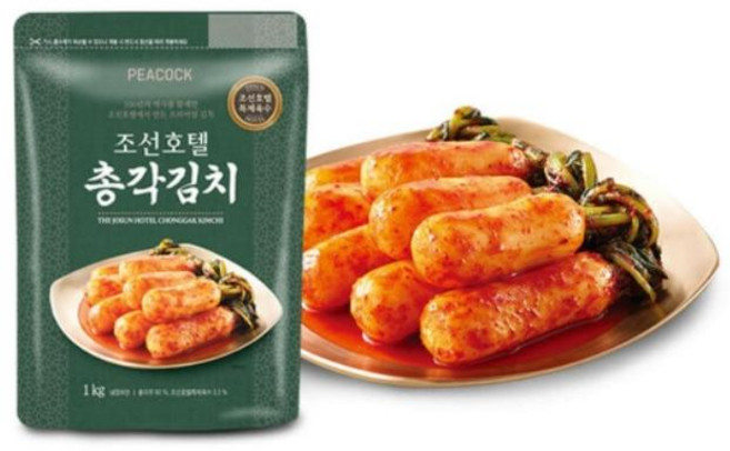 조선호텔 김치 총각김치 1kg 피코크 깔끔한 매운맛 깍두기 탕비실 휴게실 직원실 178476, 피코크 조선호텔 김치  총각김치 1kg, 2세트
