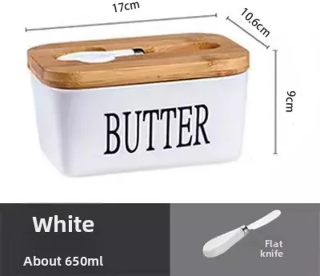 뚜껑이 있는 직사각형 세라믹 버터 박스 가정용 치즈 보관 밀폐 용기 절단용 칼 포함, 04 흰색 일반 칼날 650ml 버터 보관 용기