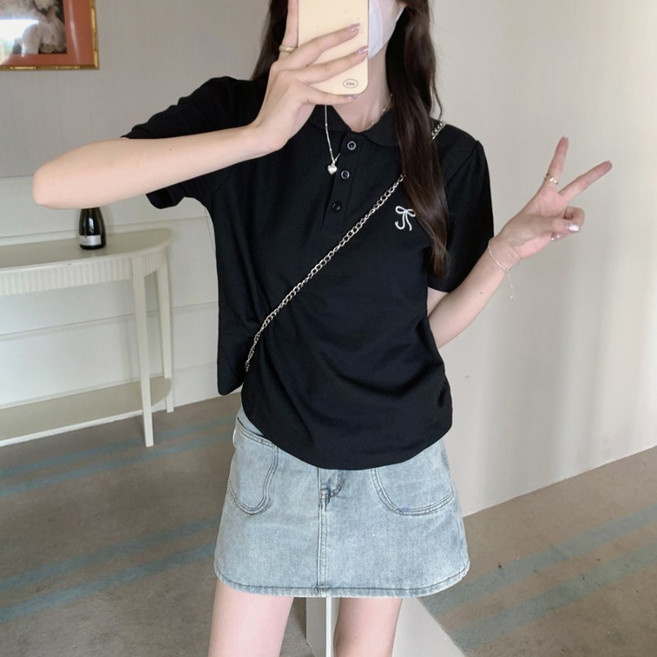 스타일닥터 여성여름 반팔티 카라넥 루즈핏 버튼 무지 티셔츠 세련된 골프티