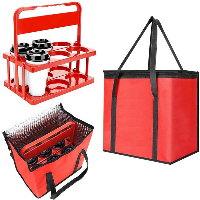 뜨거운 음료와 차가운 음료 여행 단열 대용량 배달을 위한 홀더 식품 플라스틱 음식 접이식, Red