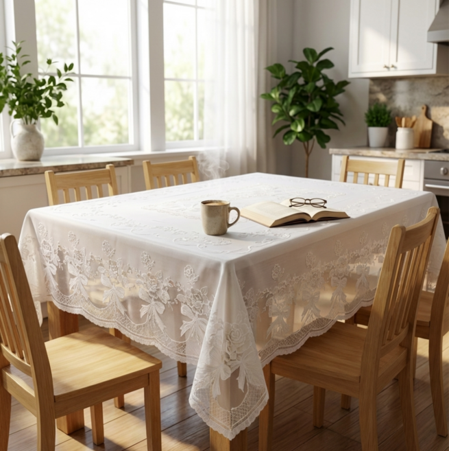 미엘레사 방수 식탁보 테이블보 식탁커버, 4인(160 x 110cm), 화이트, 1개