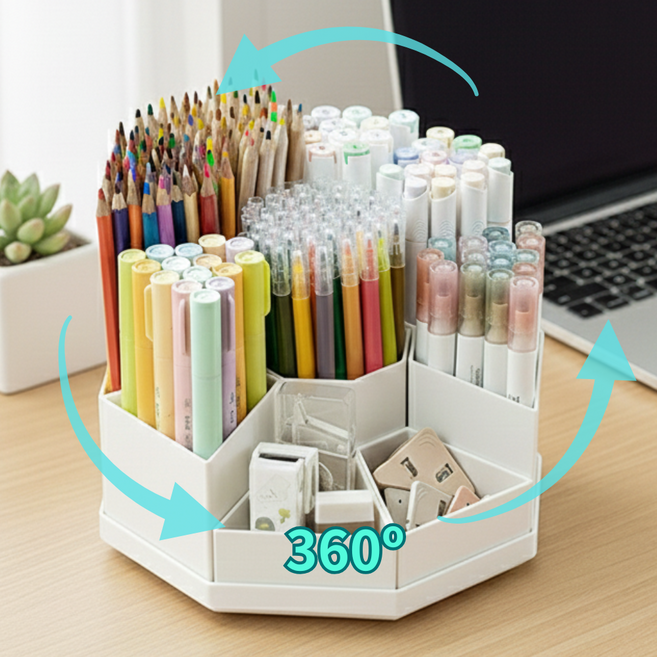 모노리우 볼펜 200자루 순삭 대용량 360도 회전 연필꽂이, 1개, 화이트