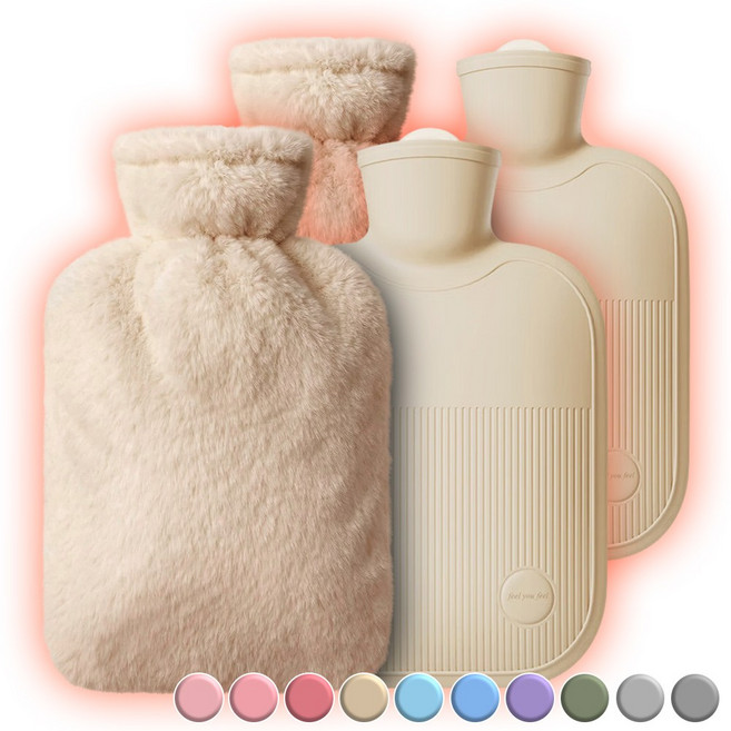 아뜰라임 냉온 찜질팩 보온 물주머니 핫팩 + 에코 토끼털 커버 세트 2L 베이지, 2개