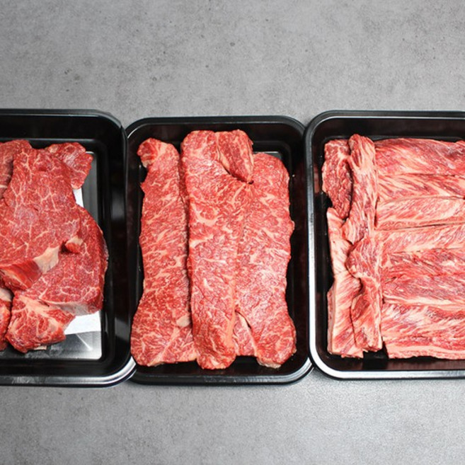 정품 횡성한우 투뿔등급 명작세트 19호 600g(채끝 200g안심 200g갈비살 200g), 없음