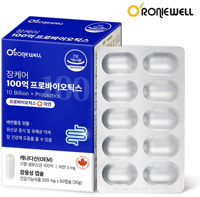장케어 100억프로바이오틱스 캐나다 생유산균 장용성 캡슐, 1개, 60정