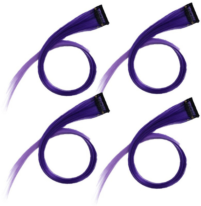 옴브레 헤어 피스 붙임머리 브릿지 부분 가발 웨이브, 4개, 투톤 퍼플