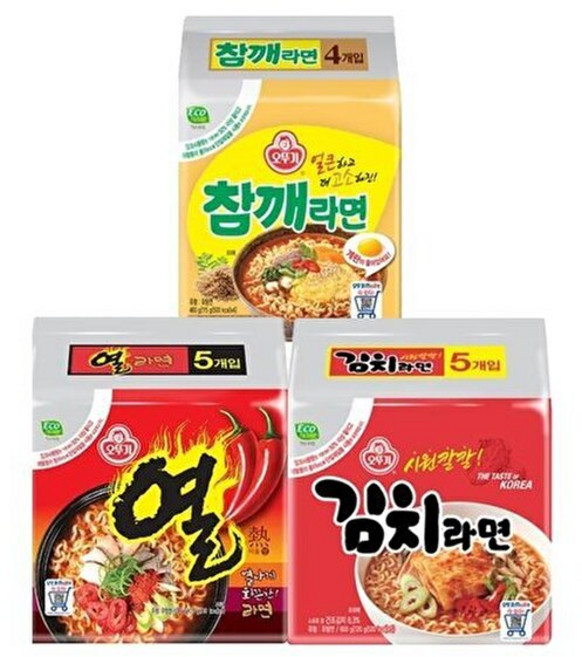 오뚜기 열라면 5입 + 김치라면 참깨라면 4입
