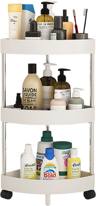 오어브랜드 이동식 무타공 화장실 욕실 코너 선반, 3단, 화이트, 1개