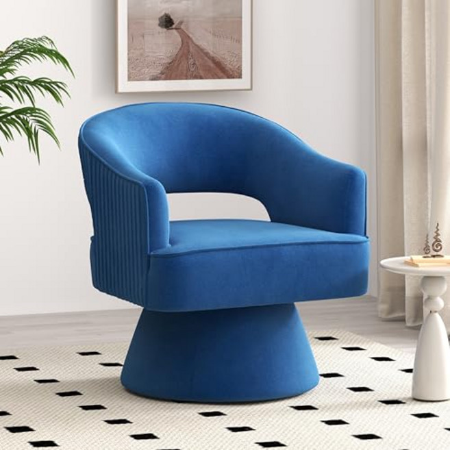 북유럽 인테리어 벨벳 회전 의자 360도 스위블 라운지 암체어 홈카페 안락의자 오렌지 컬러, 1개, 딥블루