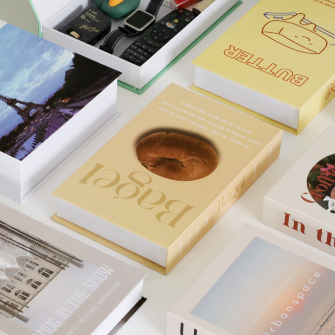 [자체제작] 수납 모형책 리모컨 정리함 수납 모형책 보관함 인테리어책 페이크북, 베이글(M)