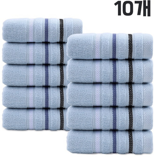 호밍사이 호텔수건 세안 수건 두꺼운 흡수 100% 순면 수건 호텔수건 목욕수건 10P, 10개, 연한 남색