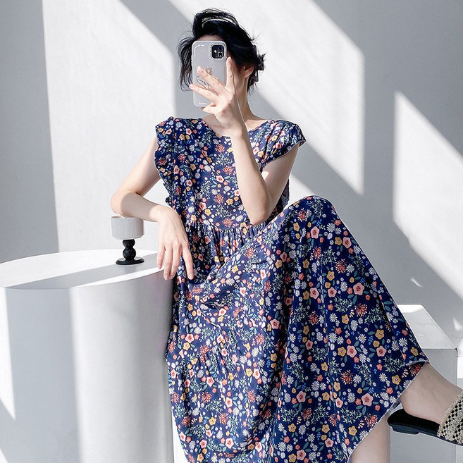 棉綢連衣裙 女 夏季長款背心裙家居服