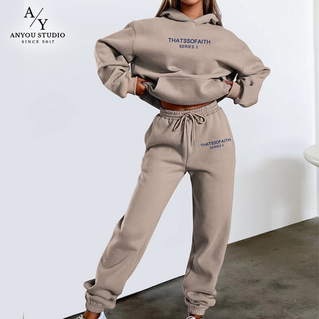ANYOU 여성 후드 스웨트셔츠 세트 편안한 착용감의 봄가을 트레이닝복 다양한 스타일의 여성 운동복