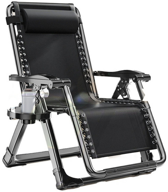 折疊躺椅 金屬扣方管加粗 無段式摺疊 涼椅 休閒椅, 銀灰-送杯架+防塵袋+頭枕+頭枕, 1套