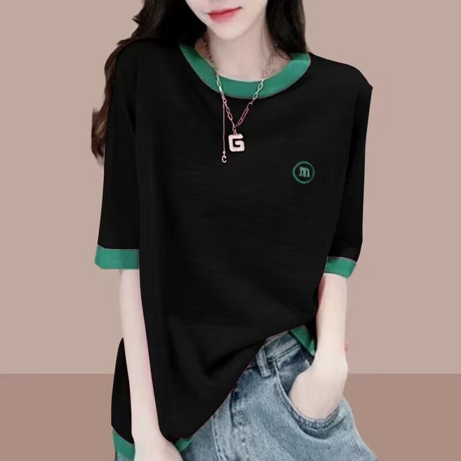 韓版寬鬆百搭素色短袖T恤女 竹節棉顯瘦上衣