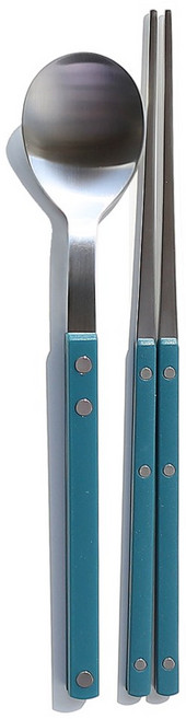 보겐 국산 New 쌍띠에 스텐 한식 수저 세트 실버, 아쿠아, 1개, 숟가락+젓가락