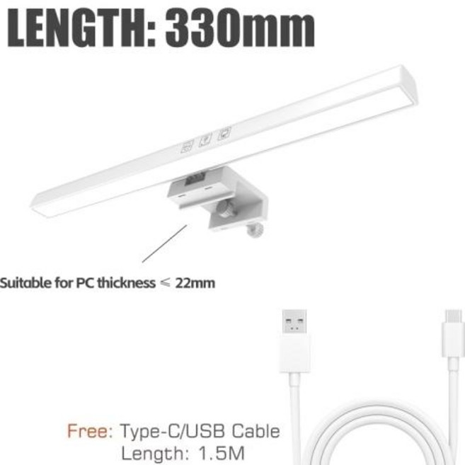 50cm 컴퓨터 모니터 라이트 바 스크린 매달려 조명 무단 변속 연구 독서 등 테이블 램프 책상, 1)30SA white