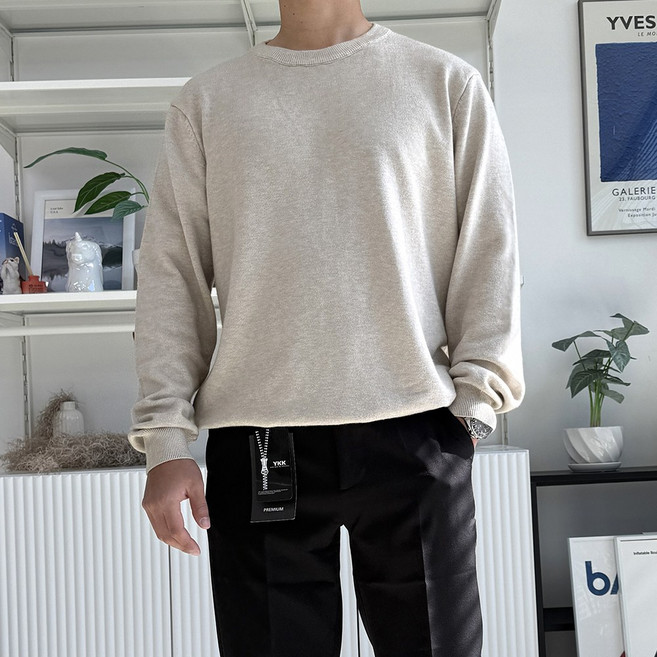 드몽 남성 부드러운 봄 가을 라운드 니트