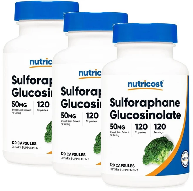 뉴트리코스트 설포라판 글루코시놀레이트 50mg 캡슐 Nutricost Sulforaphane Glucosinolate, 3개, 120정 - 쿠팡