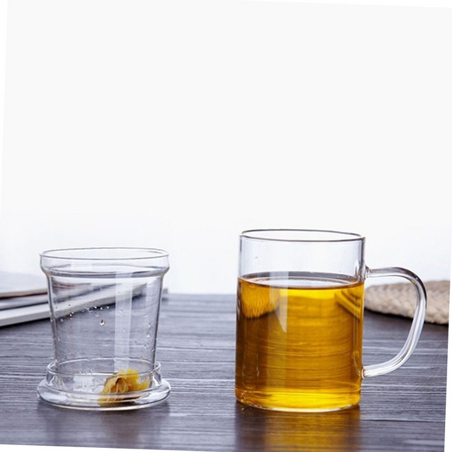 내열유리 거름망 뚜껑 일체형 티머그 400ml 잎차 홍차 찻잔 유리찻잔 차거름망머그 잎차머그컵