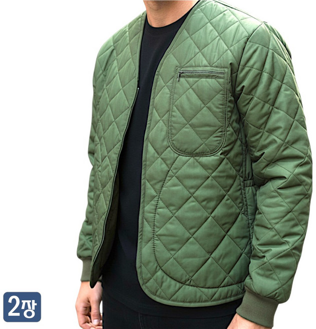 1+1야인시대 누빔퀄팅 브이넥 깔깔이 카키 내피형 군용