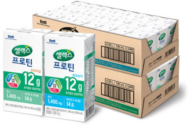 [본사직영]셀렉스 마시는 프로틴음료 오리지널+로우슈거[190mlX총 48팩], 48개, 190ml