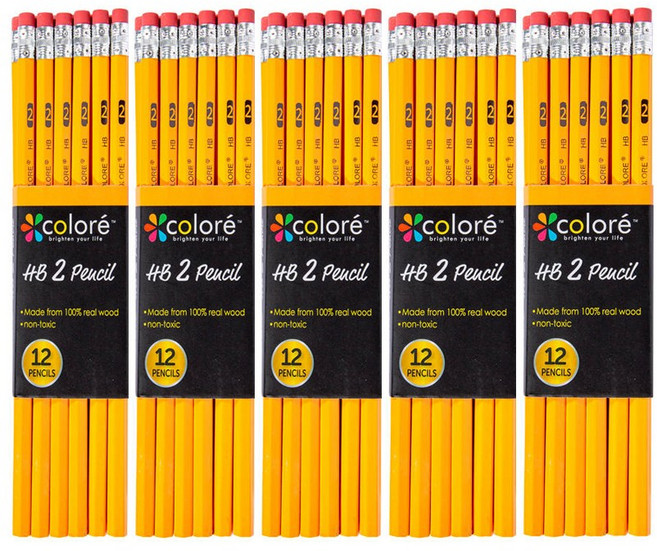 HB문화사 지우개 달린 HB 노랑연필 12타스 총 60자루, 60개