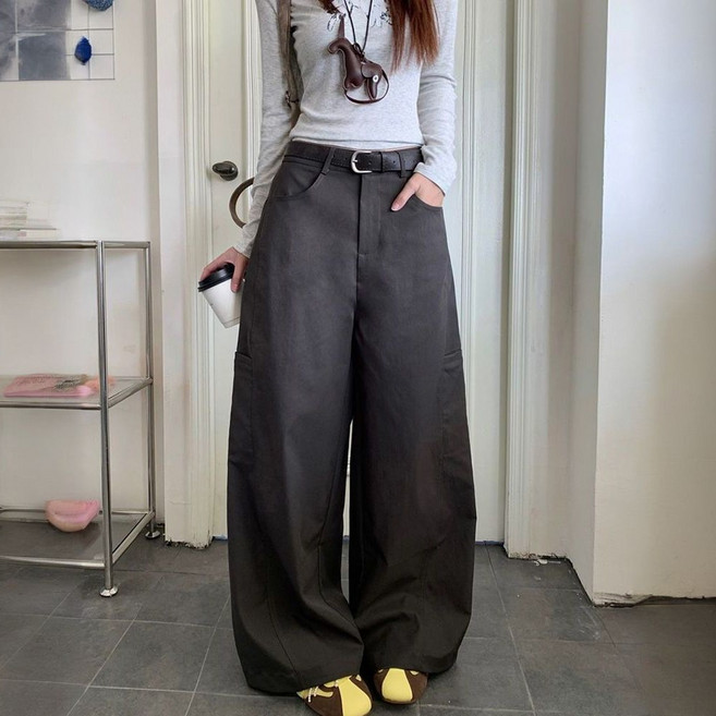 여성용 와이드 카고 팬츠 하이웨스트 바지