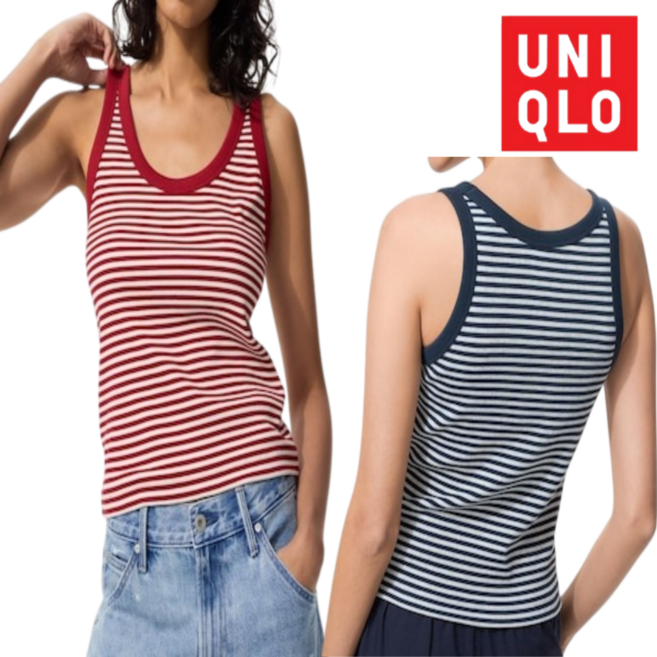 [매장정품] 유니클로 소프트립탱크탑 스트라이프 부드러운 베이직 코디