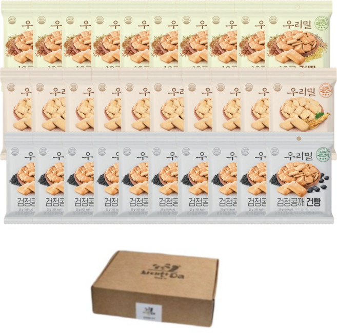 최대한Da 100% 국산 건강한 간식 우리밀 16곡 검정콩깨 인삼 건빵 3종 세트, 30개, 25g