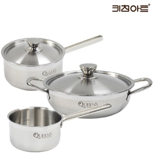 퀸즈 인덕션냄비 통3중 304스텐 냄비세트 3종F 편14+편18+전24, 편수냄비 14cm 1개 + 편수냄비 18cm 1개 + 전골냄비 24cm 1개, 없음, 1개