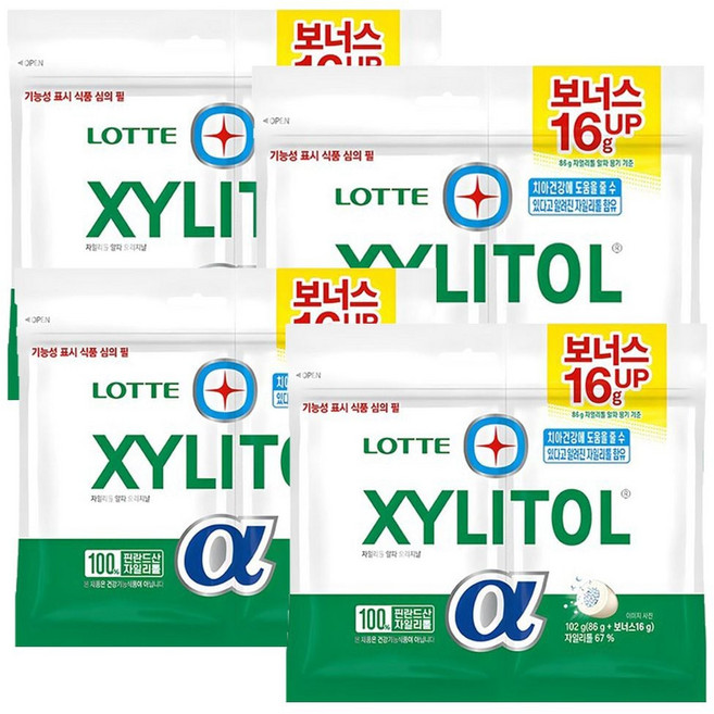 HOOT 롯데 자일리톨 리필 알파 오리지날 102g 4개