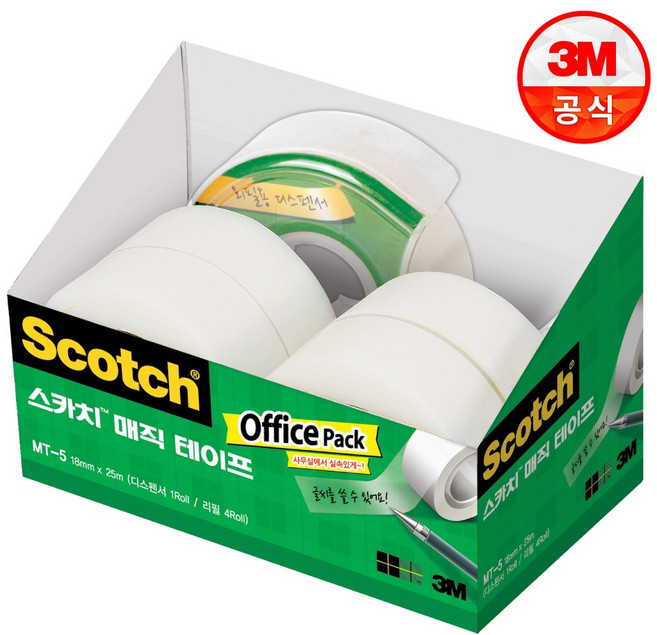 쓰리엠 스카치 매직 테이프 디스펜서 + 리필 x 5p 오피스 팩 세트 MT-5, COLOR, 2세트
