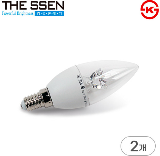 더쎈 LED 촛대구 램프 5W 투명 촛대전구 E17 세트, 2개, 주광색