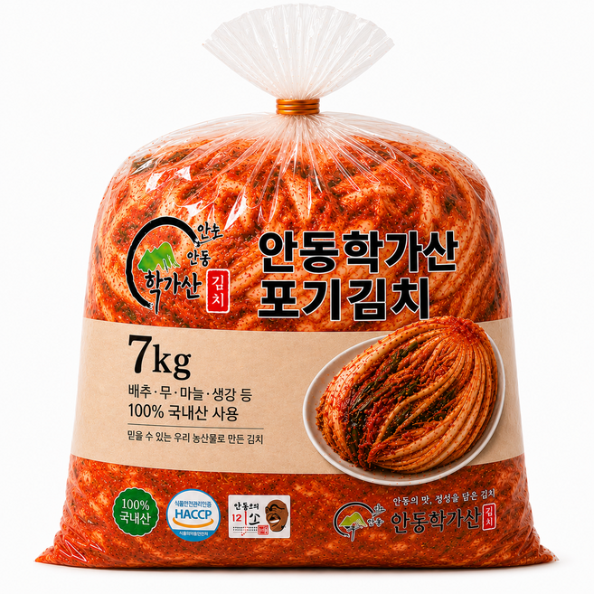 [푸드헬퍼] 안동 학가산 고냉지 국내산 포기김치 가정용 (7kg), 1개, 7kg