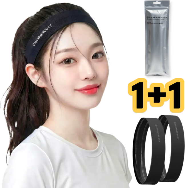 차머덕트 기능성 헤어 스포츠 운동 땀방지 헤드 밴드, 2개, 블랙