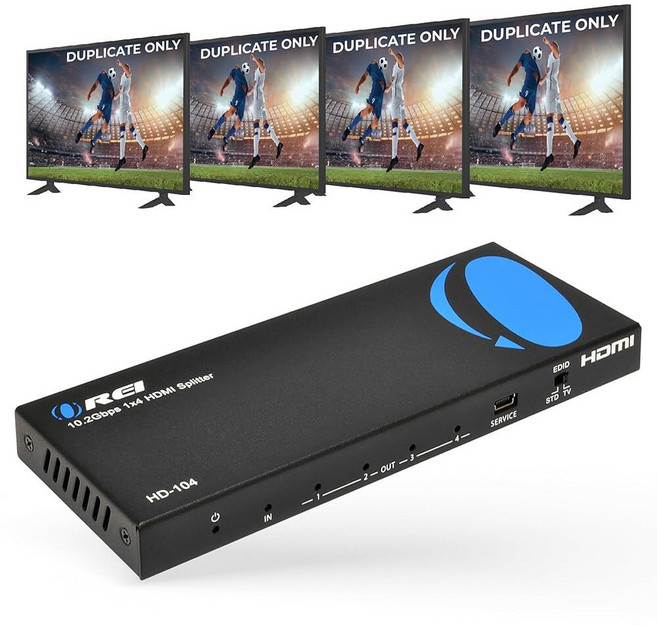 OREI 4K 1x4 HDMI 스플리터 - 1 포트 4 HDMI 디스플레이 복제/미러 - 전원 스플리터 버전 1.4 풀 HD 1080P 고해상도 및 3D 지원 인증됨(1개 입력, 4K@30Hz