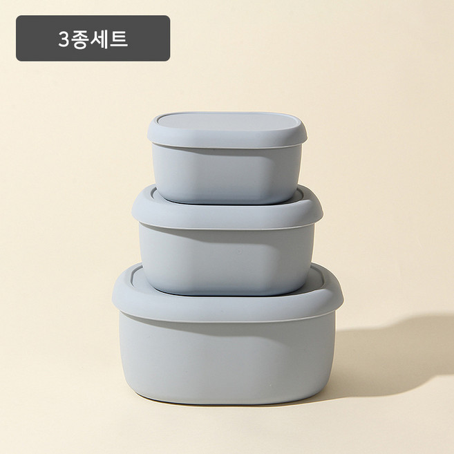 이슬빛 실리콘 밥용기 전자레인지용 밀페 도식락 용기 보관 가열가능, 블루 3종세트, 1개