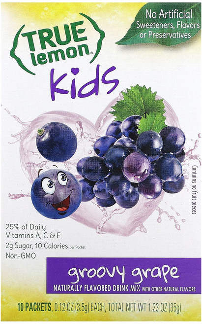 True Citrus True Lemon 어린이용 드링크 믹스 그루비 포도 맛 10팩 개당 3.5g(0.12oz), TrueCitrusTrueLemon어린이용드링크믹스그루, 35g