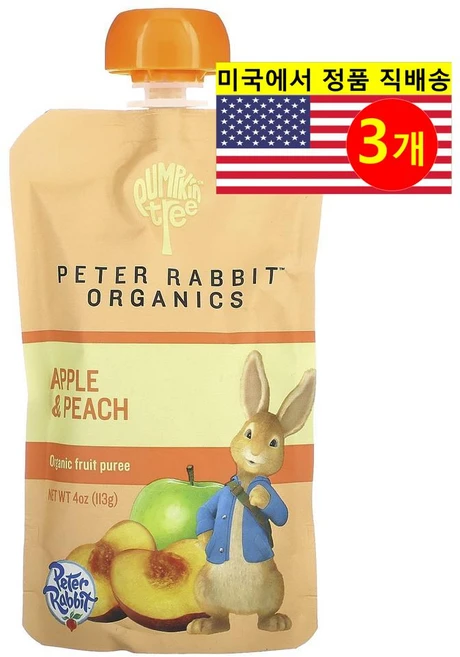 Pumpkin Tree Organics 어린이용 맛있고 영양이 풍부한 피터 래빗 오가닉 과일 퓌레 파우치 113g 3개 - 쿠팡