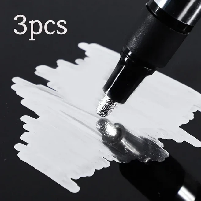 크롬 페인트 마커 금속 2MM 플라스틱 잉크 반사 모델 액체 나무 거울 쓰기 황금 은빛, 3pcs Silver