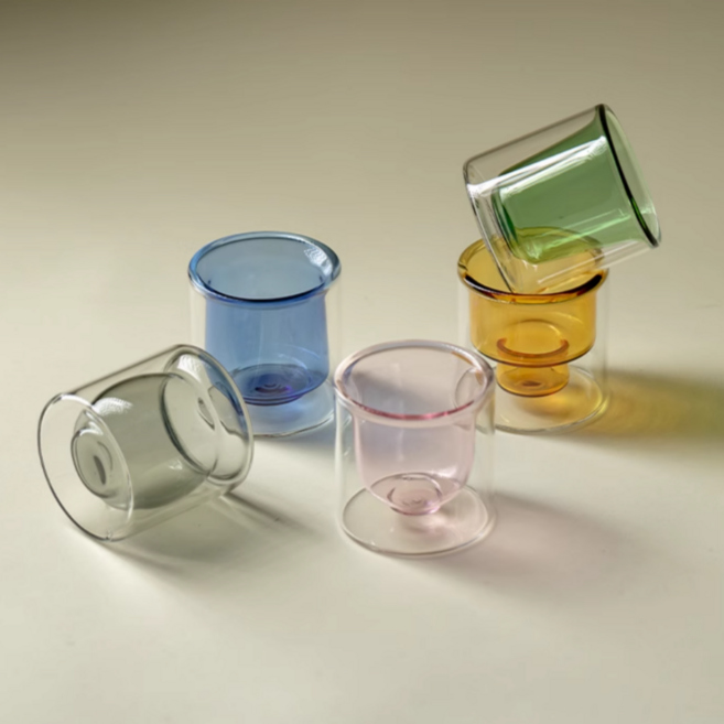 이중 내열 유리 소주잔 사케잔 술잔 고량주잔 예쁜 특이한 이쁜 미니 혼술 고량주 소주컵, 1개, 핑크