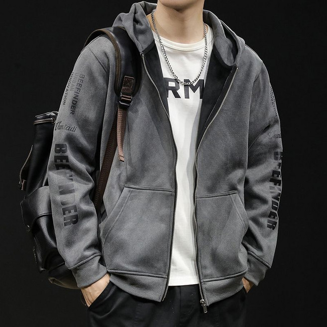 남자 집업 맨투맨 코트 봄가을 심플 캐주얼 가디건 춘추 빅사이즈 루즈핏 데일리 후드 점퍼 상의 WMY