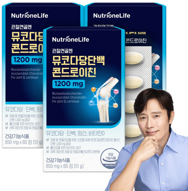 [무료배송/오늘출발] 뉴트리원 관절연골엔 뮤코다당단백 콘드로이친 1200 건강기능식품, 3개, 60정