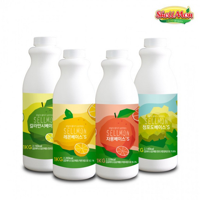 쉘몬 과일농축액 1kg 액상타입 슬러시원액 홈메이드 카페 깔라만시 청포도 레몬 3가지맛, 1개