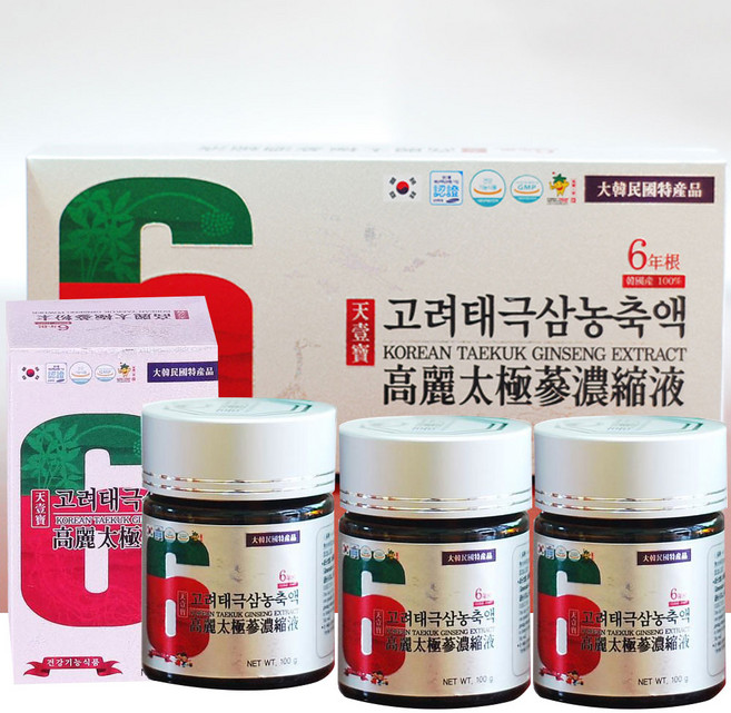 고급 6년근 고려태극삼 농축액100% (300g) 태극삼 인삼 홍삼, 100g, 3개