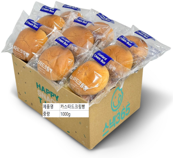 카스타드크림빵 개별포장 대용량간식, 1개, 1kg