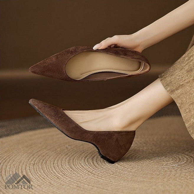 POMTOR 여성 베이직 발편한 키높이 미들 굽 펌프스 로퍼3.5cm